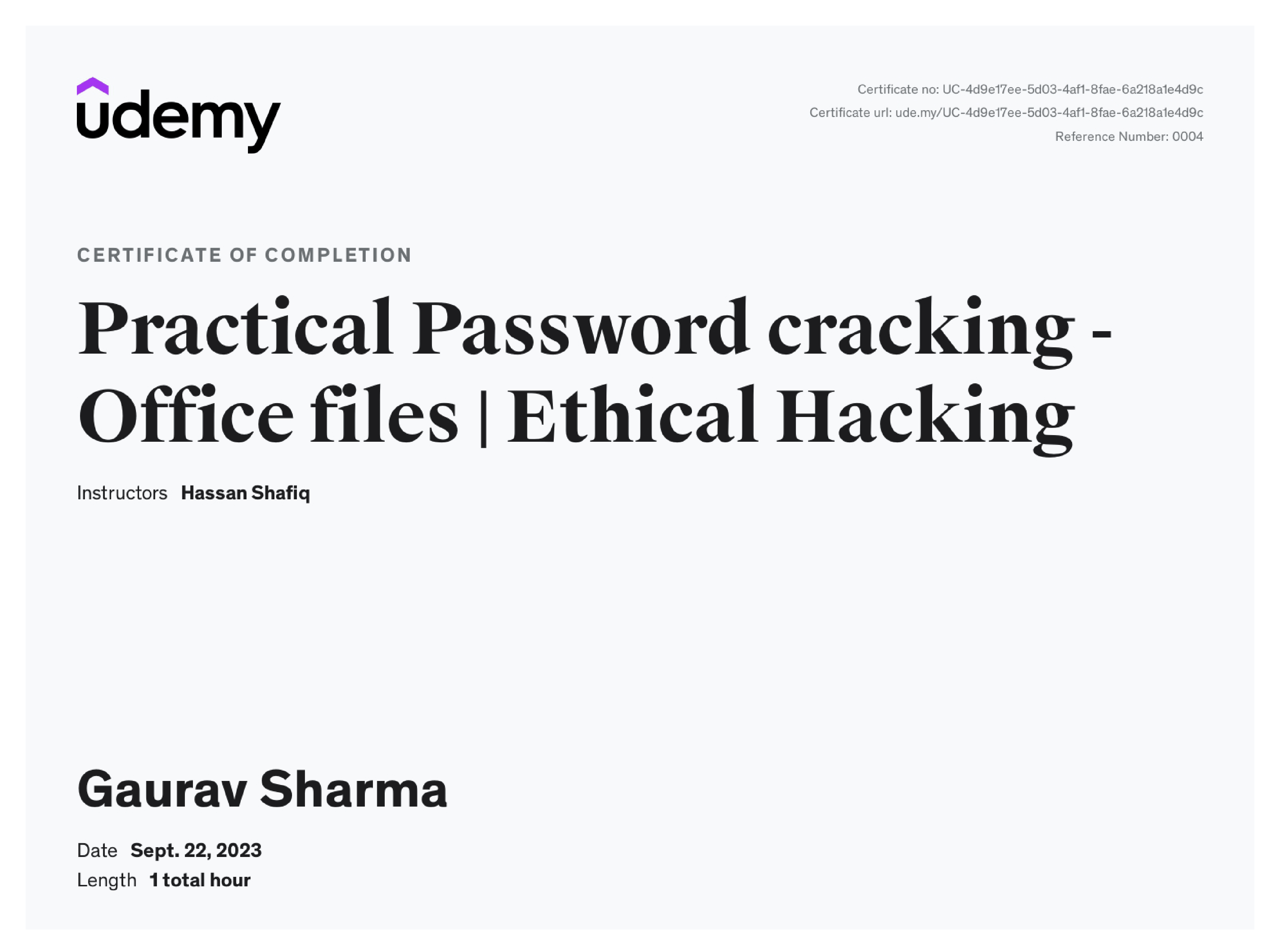 Practical Password Cracking Certificate From Udemy